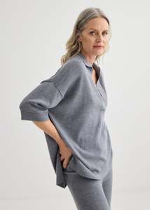 Merino: Relaxed Merino Polo - Grey Marle