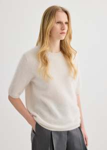 T Shirts: Brushed Cashmere T-Shirt - Oyster