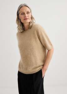 T Shirts: Brushed Cashmere T-Shirt - Soft Beige