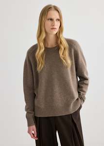 Sweaters: Cashmere Oversized Crewneck - Cocoa Marle