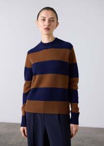 All: Cashmere Crew Stripe - Navy / Russet