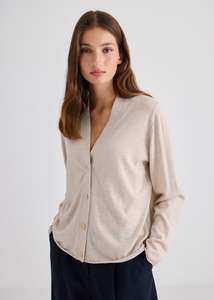 Knitwear: Liv V-Neck Merino Cardigan - Sand
