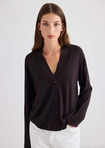 Knitwear: Liv V-Neck Merino Cardigan - Chocolate