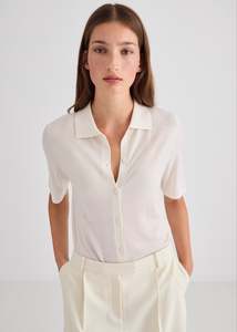 Knitwear: Featherlight Cashmere Shirt - Cream