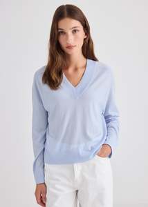 All: Featherlight Cashmere V-Neck - Pale Blue