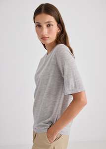 Essentials: Featherlight Pure Cashmere T-Shirt - Grey Marle