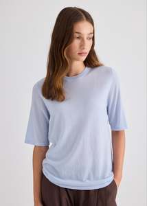 Knitwear: Featherlight Pure Cashmere T-Shirt - Pale Blue