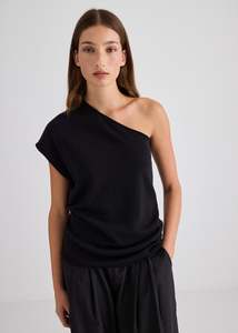 Knitwear: Signe One Shoulder Knit Top - Black