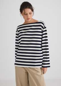 Tops And Shirts: Pablo Stripe T-shirt - Dark Navy / White