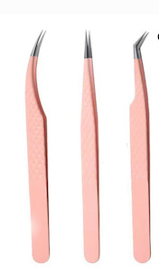 Products: Pink Fiber Tip Lash Tweezers Cruved, Boot or Straight Lashed Beauty