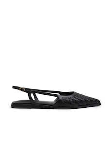 Heels: Woven Sling Back Flat - Black