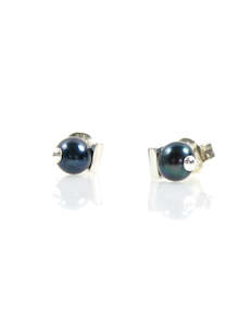 All Jewellery: Mini Stud - Silver/Black Pearl
