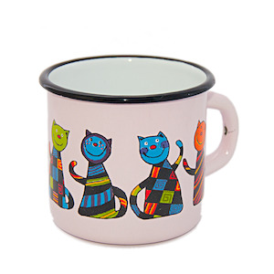 Regular Enamel Mug - Checked Cat