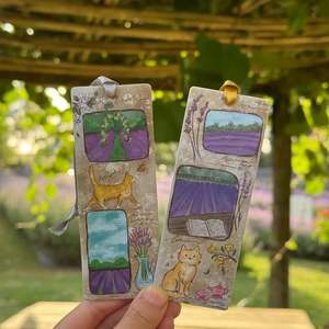 M Jeng Design: Orange Cat Lavender Field Scented Bookmark