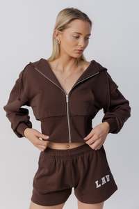 Cinched Zip Through Hoodie | Espresso