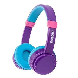 Headphones: Moki Play Safe Wireless On-Ear Headphones for Kids - Purple / Aqua