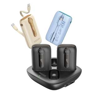 Phone Accessories: Promate QUATRO-10 4-Piece 10000mAh Power Bank Charging Kit with Built-in USB-C & LightningCables. Supports 30W PD. Smart LED Screen. Includes 4x Mini Power Banks. Includes 1x Charging Dock.