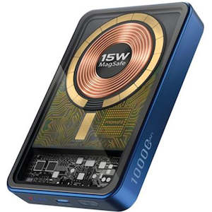 Phone Accessories: Promate LUCIDPACK-10BL 10000mAh Power Bank with Transparent Magsafe 15W Wireless Charging - Supports 20W PowerDelivery - Includes 1x USB-C In/Out Port - Ultra-Compact Design - Charge 2x Devices - Blue Colour