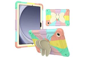 Tablet Accessories: For Samsung Galaxy Tab A9 Case, 8.7 inch SM-X110 X115 Butterfly Fancy Shockproof Heavy Duty Kickstand Case Cover (Rainbow)