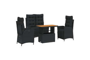 Camping Furniture: 4 Piece Garden Dining Set with Cushions Black Poly Rattan vidaXL