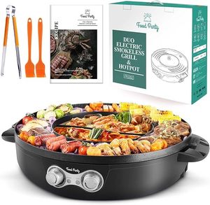 Home Appliances Small Kitchen Appliances Multi Cookers Grill Sandwich Makers: Food Party 2 in1 Electric Smokeless Grill and Hot Pot (Hot Pot)