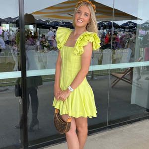 Mini Dresses: Aje - Breathless Frill Sleeve Mini in Green