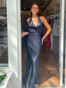 Size 6 8: Zara - Cowl Neck Satin Maxi Dress in Midnight Blue