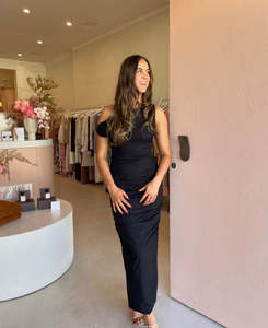 Size 14: Issy - One Shoulder Midi Dress In Black
