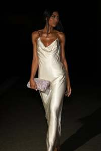 Meshki - Melissa Satin Cowl Front Maxi Dress in Ivory