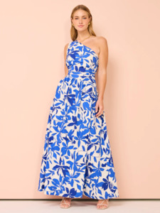 Midi Dresses: Shona Joy - Bleue Asymmetrical Cut Out Maxi Dress In Ivory/Aqua