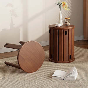 Panko 4 in 1 Solid Rubber Wood Round/Square Stackable Stool Set - Walnut