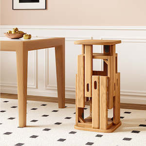 Panko 4 in 1 Solid Rubber Wood Round/Square Stackable Stool Set - Nature