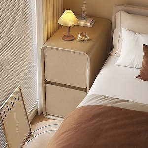 New Arrival: Chérie 2DRW Solid Wood with Microfiber Leather Bedside Table - Khaki