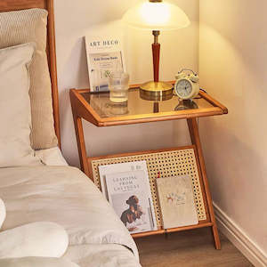 New Arrival: Chelsea Rustic Solid Wood Table With Rattan & Tempered Glass Top - Nature