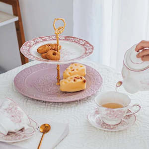 Maria French Vintage 2 Tier Cake Stand 22.5/28cm - Pink