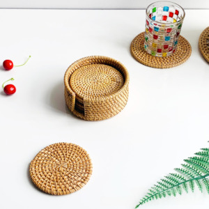 Tableware: Uriah 7PCS Round Handwoven Rattan Coaster Set