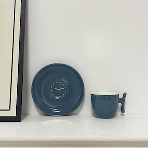 Tableware: Micano Creative Clock Design Coffee Cup and Saucer 120ml - Klein Blue