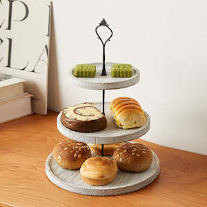 Tableware: Grove 3 Tier Solid Tung Wood Cake Stand 15/20/25cm - White