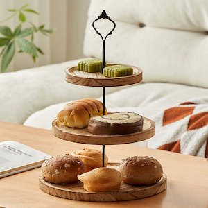 Tableware: Grove 3 Tier Solid Burnt Tung Wood Cake Stand 15/20/25cm - Walnut