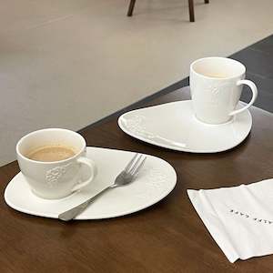Drinkware: Micano Embossed Porcelain Breakfast Coffee Cup and Plate Set