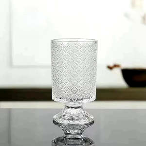 Aurora Embossed Snowflake Short Stem Clear Glass Vase 18cm