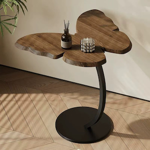 Furniture: Freya Wooden Stable Butterfly Side Table with Black Metal Base - Walnut