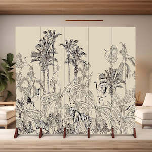 Furniture: Hygge Haven Ink Painting Style Wooden Art Canvas Room Divider