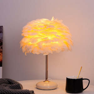 Furniture: Veil Feather Tri-Color Dimmable Table Lamp