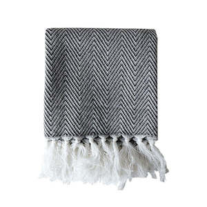 Accessories: Meadow 100% Cotton Tasseled Tea Towel - Black