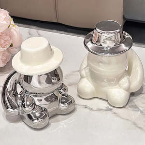 Storage: Catto Mr. Rabbit Ceramic Dental Floss Storage Jar with Lid - Silver