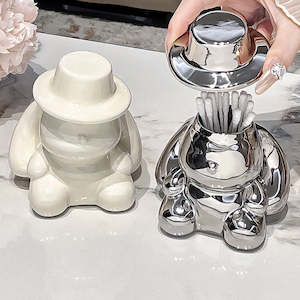 Catto Mr. Rabbit Ceramic Dental Floss Storage Jar with Lid - White