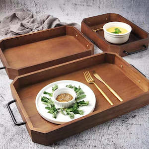 Grove Japanese Solid Tung Wood Tray with Iron Handles 39cm - Large