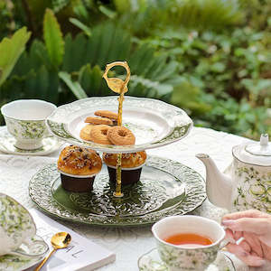 Coffee Tea: Maria French Vintage 2 Tier Cake Stand 22.5/28cm - Forest Green