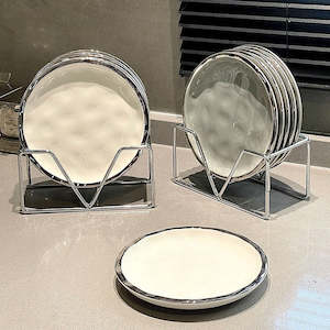 Catto 5PCS Ceramic Dessert/Side Plate with Holder Set - White